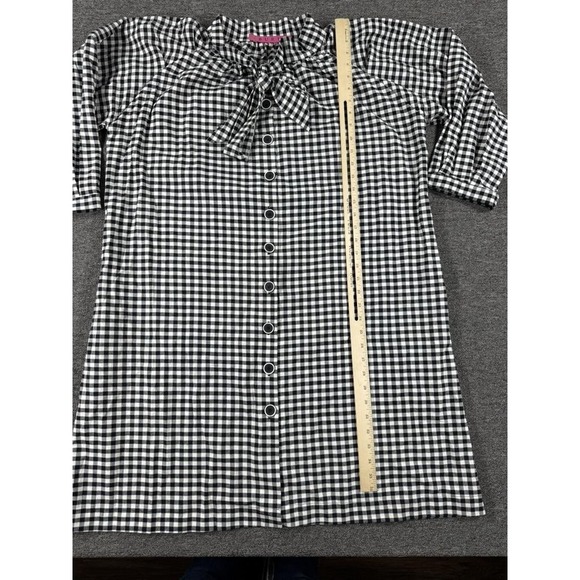 BURU Dress Womens Large Black White Gingham Bow Neck Button Front Made USA - Picture 7 of 10
